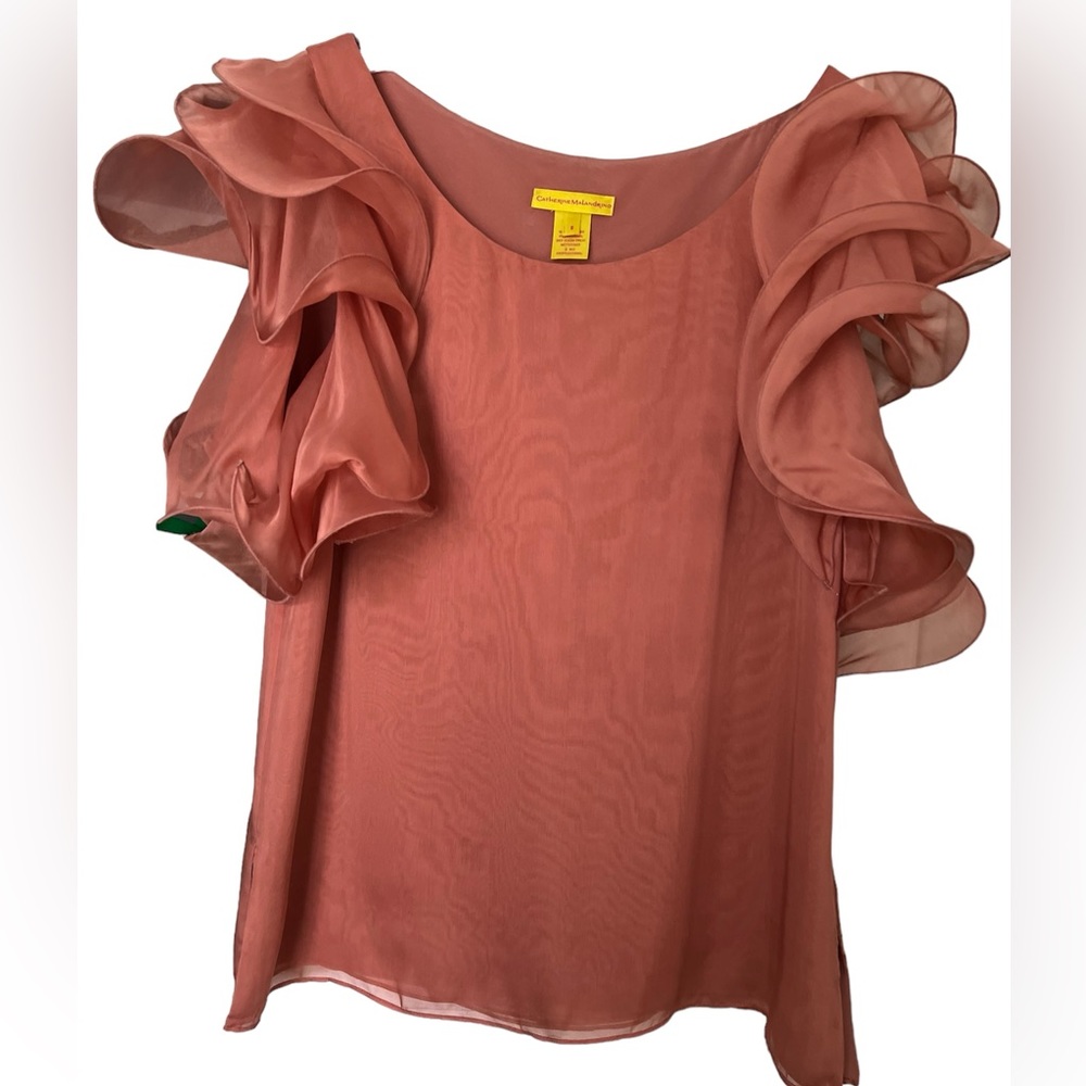 Catherine Malandrino silk blouse ruffle short sleeves color coral/salmon size 8